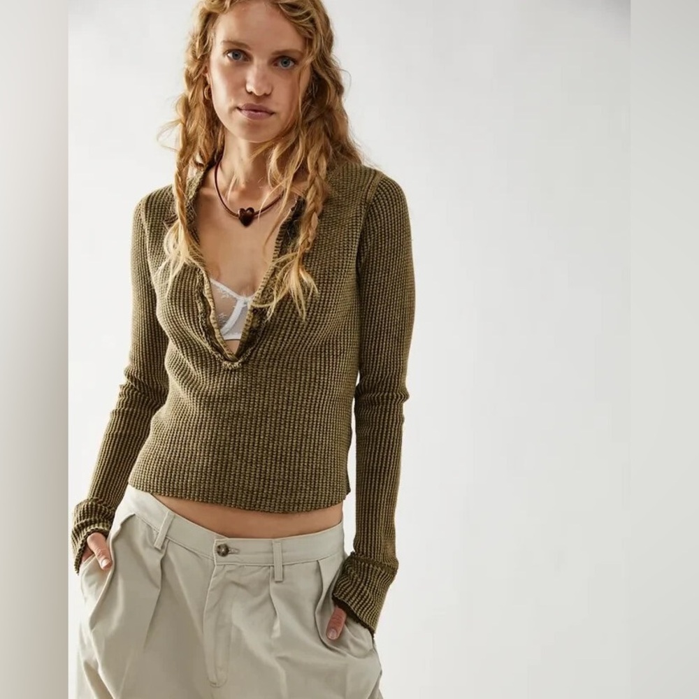 FREE PEOPLE Colt Waffle Knit Henley Top